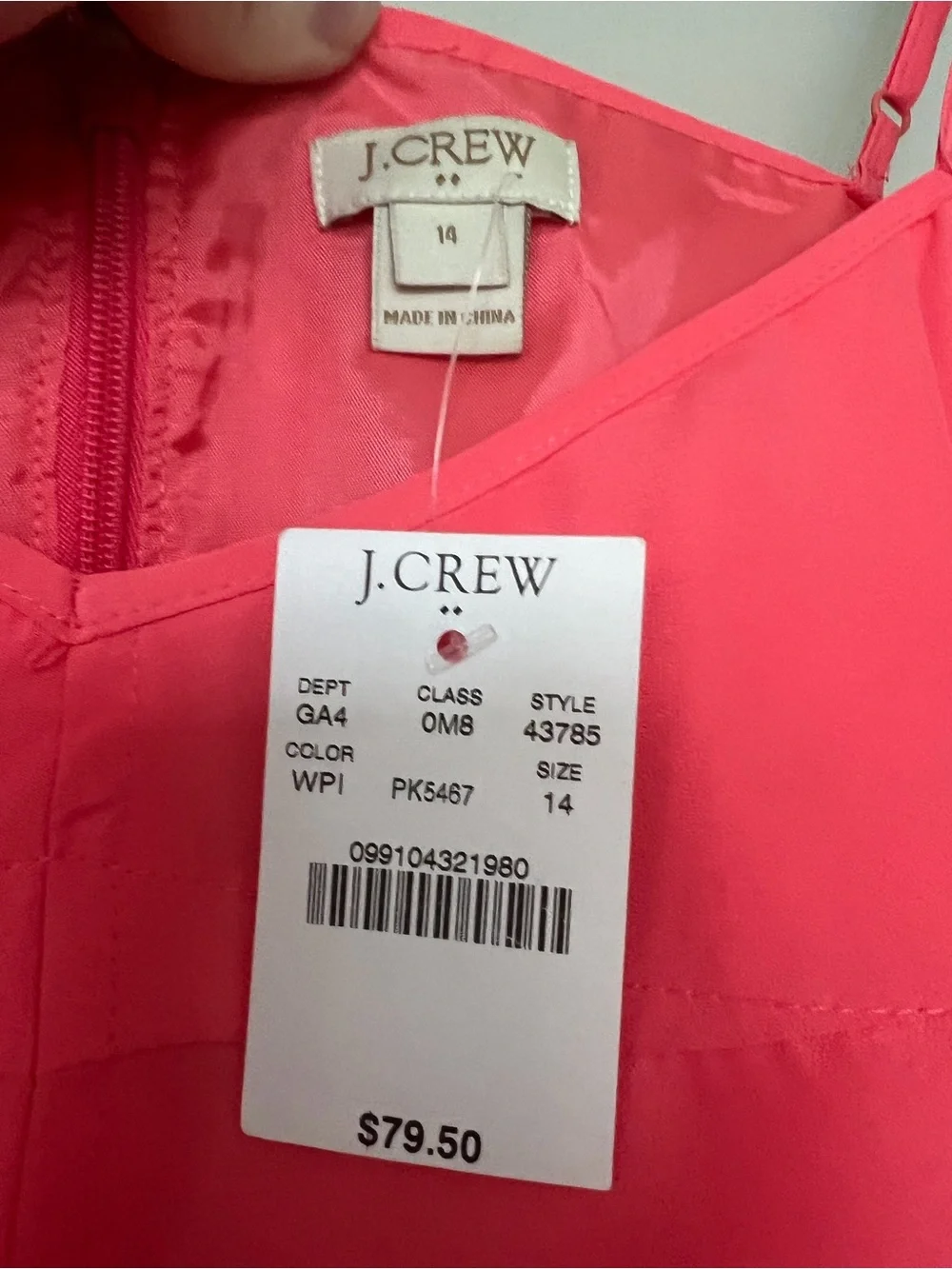 J. Crew Bright Coral Pink Spaghetti Strap Dress